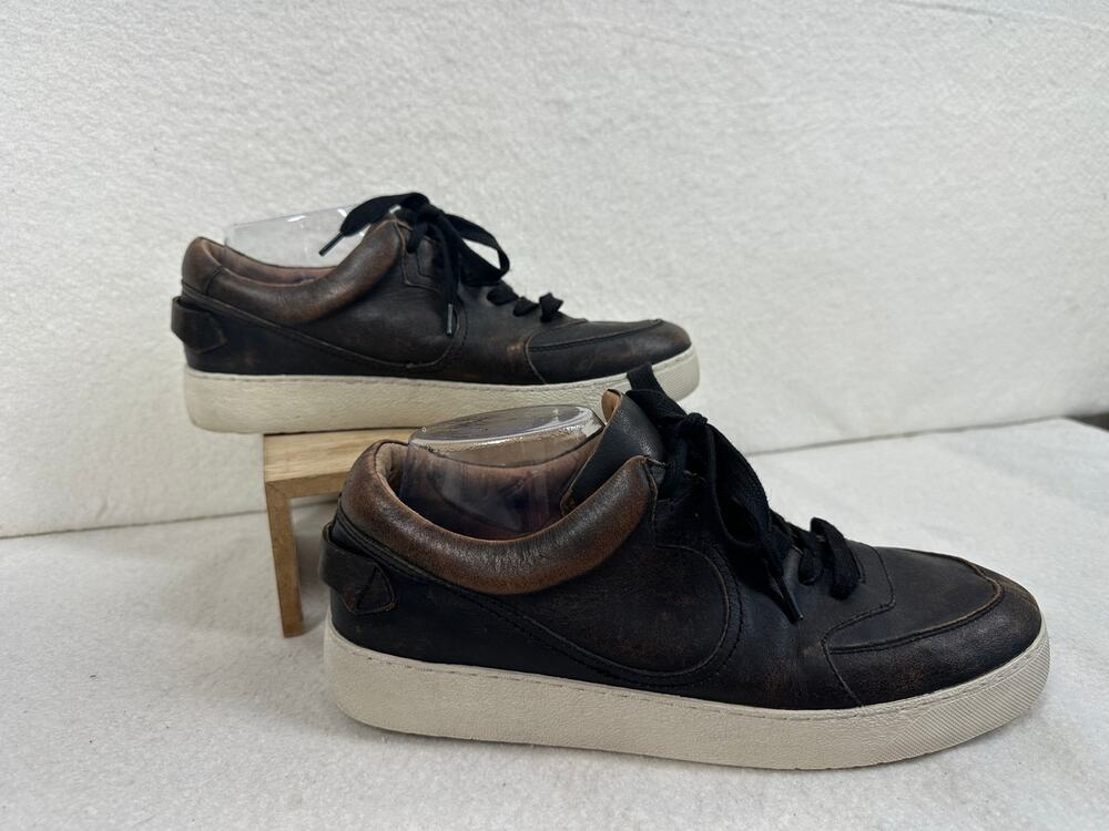 Women's FRYE Deep Brown Distressed Leather IVY LOW Lace-Up Sneakers SZ 10